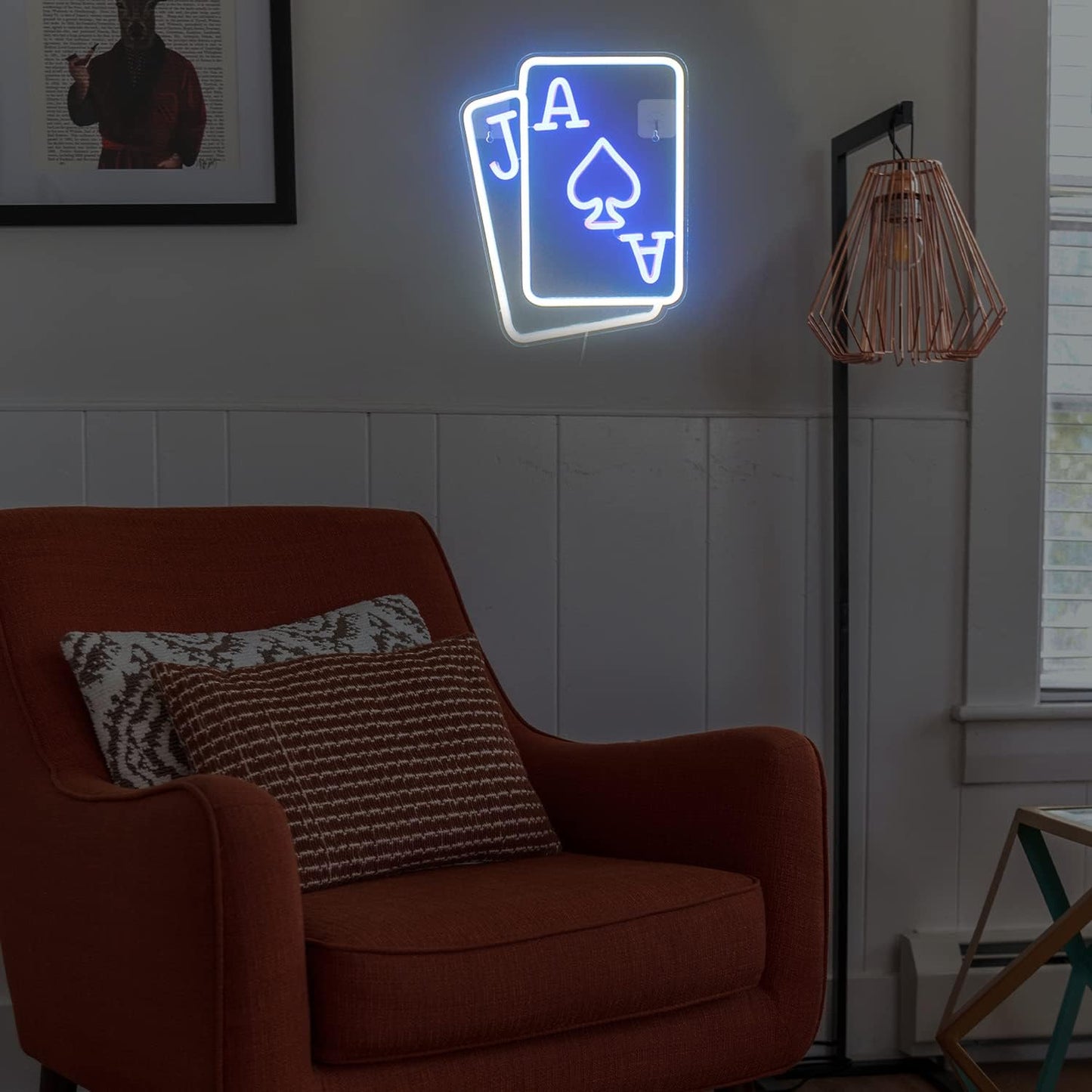 Gamerneon Playing Cards Neon Signs for Wall Decor Poker Teens Led Neon Light Blue White Usb Light Sign for Bedroom Casino Bar Hotel Play Room Birthday Party Decor