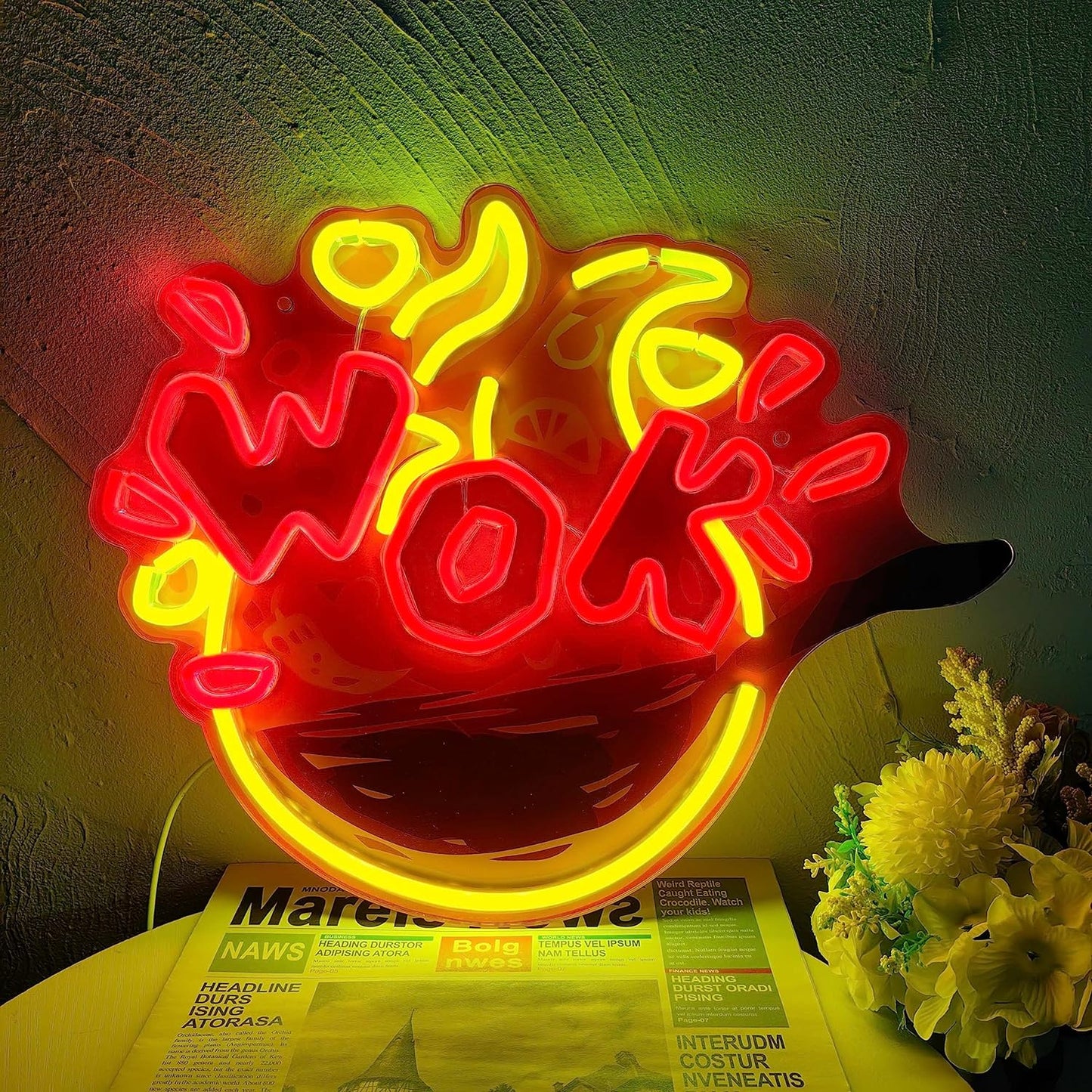 Wok Neon Sign Stir Fry Neon Sign for Kitchen Restaurant Roadside Stall Decor Best Gifts for Cooking Lovers (15.75"x12.60")