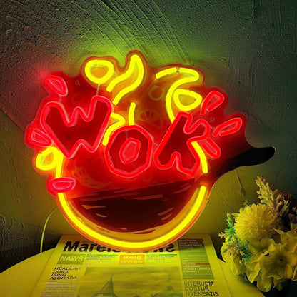 Wok Neon Sign Stir Fry Neon Sign for Kitchen Restaurant Roadside Stall Decor Best Gifts for Cooking Lovers (15.75"x12.60")