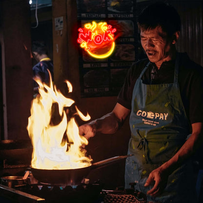 Wok Neon Sign Stir Fry Neon Sign for Kitchen Restaurant Roadside Stall Decor Best Gifts for Cooking Lovers (15.75"x12.60")