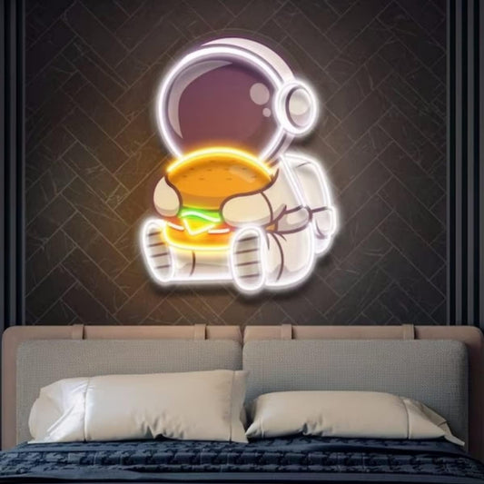 Astronaut UV Neon Sign, 50cm Spaceman Hamburger LED Sign Neon Light for Wall Decor, Custom Neon Sign Acrylic Artwork for Bedroom, Personalized Birthday Gift for Teens Kids