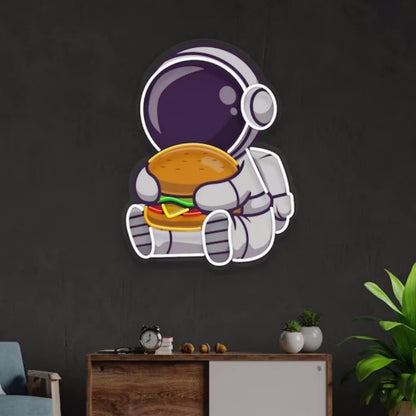 Astronaut UV Neon Sign, 50cm Spaceman Hamburger LED Sign Neon Light for Wall Decor, Custom Neon Sign Acrylic Artwork for Bedroom, Personalized Birthday Gift for Teens Kids