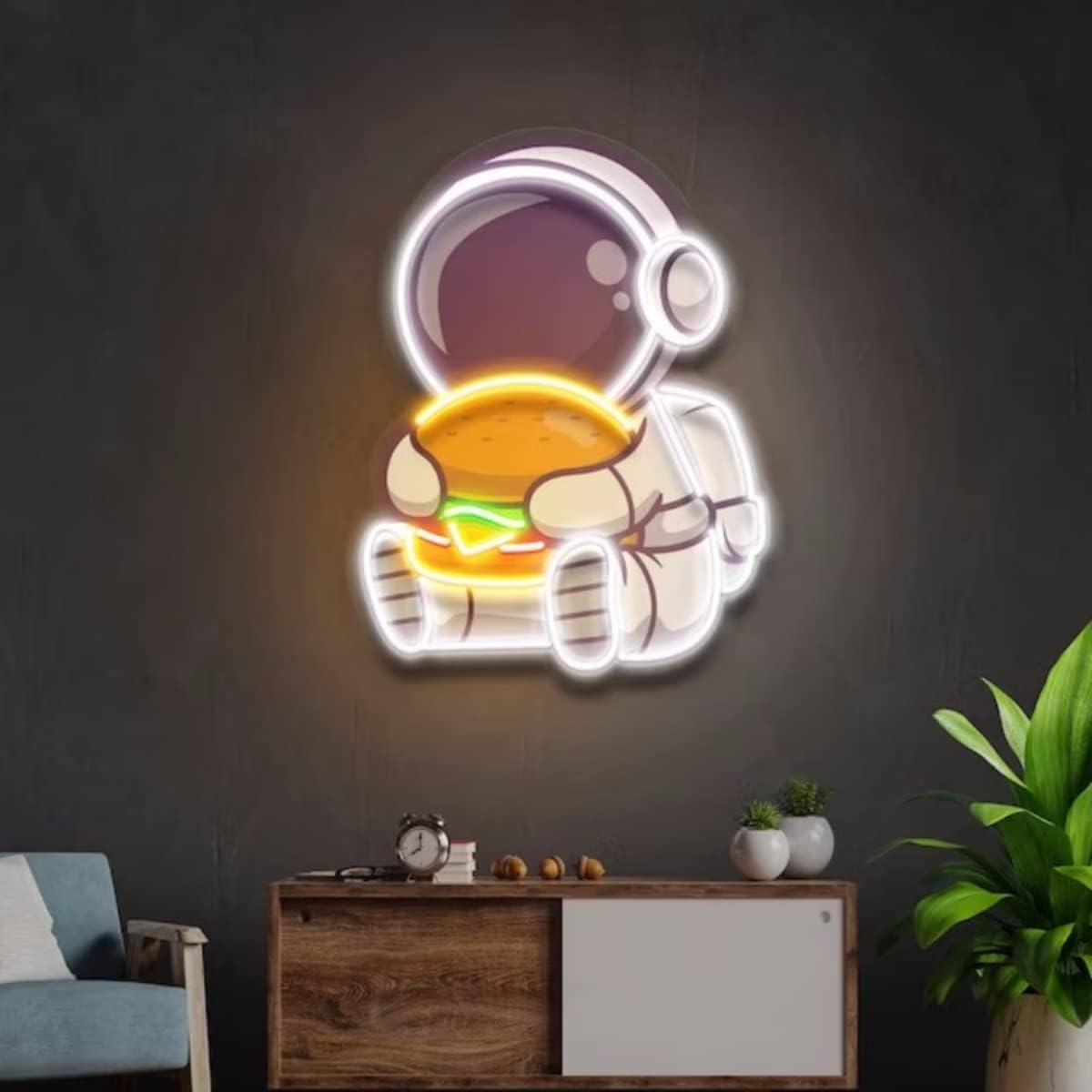 Astronaut UV Neon Sign, 50cm Spaceman Hamburger LED Sign Neon Light for Wall Decor, Custom Neon Sign Acrylic Artwork for Bedroom, Personalized Birthday Gift for Teens Kids