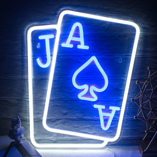 Gamerneon Playing Cards Neon Signs for Wall Decor Poker Teens Led Neon Light Blue White Usb Light Sign for Bedroom Casino Bar Hotel Play Room Birthday Party Decor