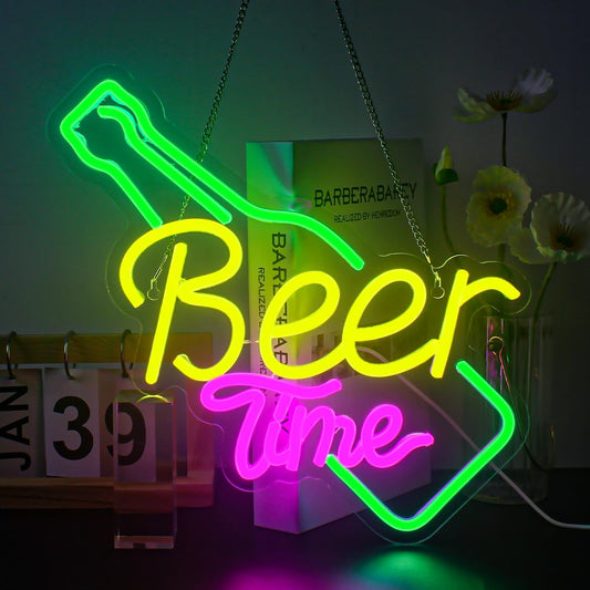 Beer Time Neon Sign Bar Neon Lights Neon Beer Signs Colorful Led Neon Signs for Wall Decor USB Beer Light Up Sign Neon Bar Signs for Home Bar Man Cave Party Club Restaurant Hotel