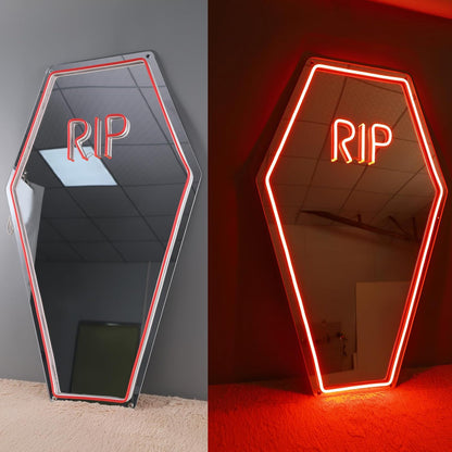 Coffin RIP Neon Mirror Sign,Gothic Room Decor,Coffin Mirror Sign,Halloween Gifts Party Coffin Decor,Gothic Lover Gift,Halloween Decor-7.7x13'' Red