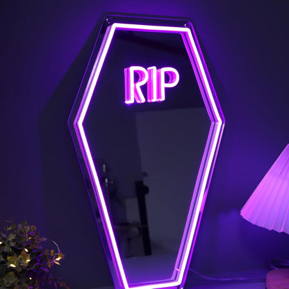 Coffin RIP Neon Mirror Sign,Gothic Room Decor,Coffin Mirror Sign,Halloween Gifts Party Coffin Decor,Gothic Lover Gift,Halloween Decor-7.7x13'' Purple