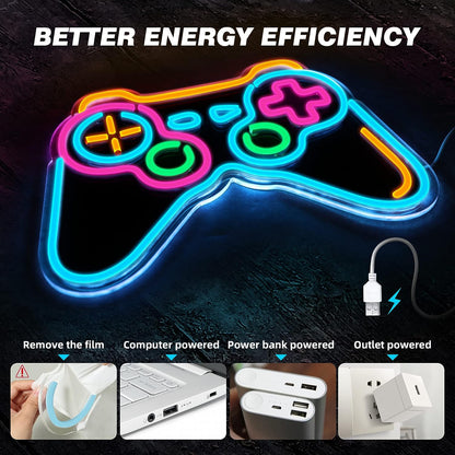 Gamer Neon Signs for Gaming Room Decor, Dimmable Game Controller Neon Light, Blue Gamepad Shaped Led Sign for Teen Boys Room Wall Decor/Kids Gifts/Bedroom