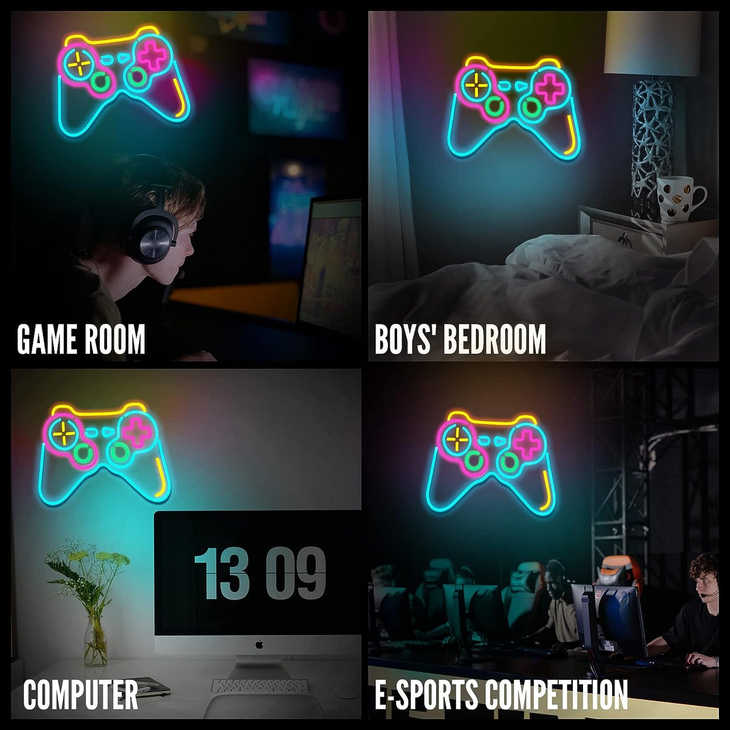 Gamer Neon Signs for Gaming Room Decor, Dimmable Game Controller Neon Light, Blue Gamepad Shaped Led Sign for Teen Boys Room Wall Decor/Kids Gifts/Bedroom