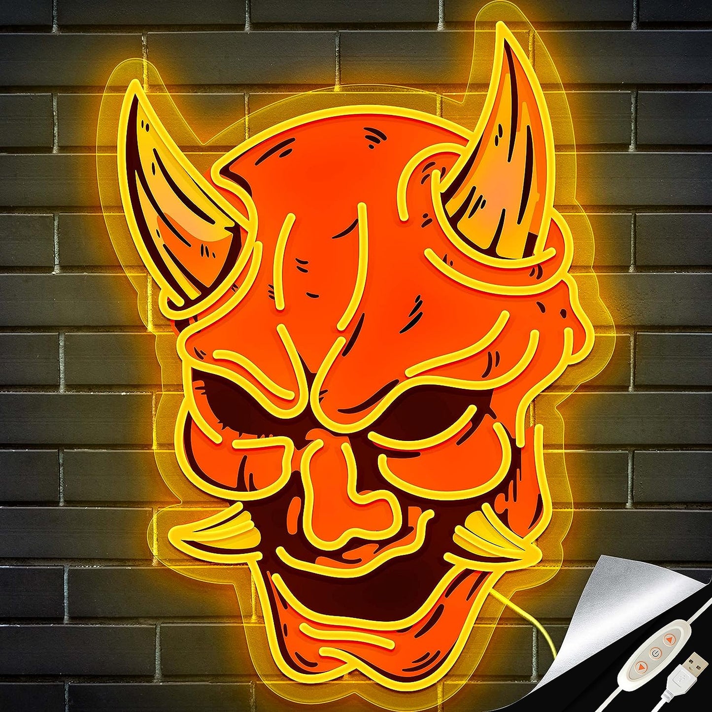 Mask Neon Sign for Game Room, Tattoo Shop, Tattoo Studio Decor LED Anime Neon Light Cool Room Accessory for Live Streamer, Influencer, Japanese Demon Evil Spirit Hannya Sign