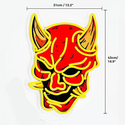 Mask Neon Sign for Game Room, Tattoo Shop, Tattoo Studio Decor LED Anime Neon Light Cool Room Accessory for Live Streamer, Influencer, Japanese Demon Evil Spirit Hannya Sign