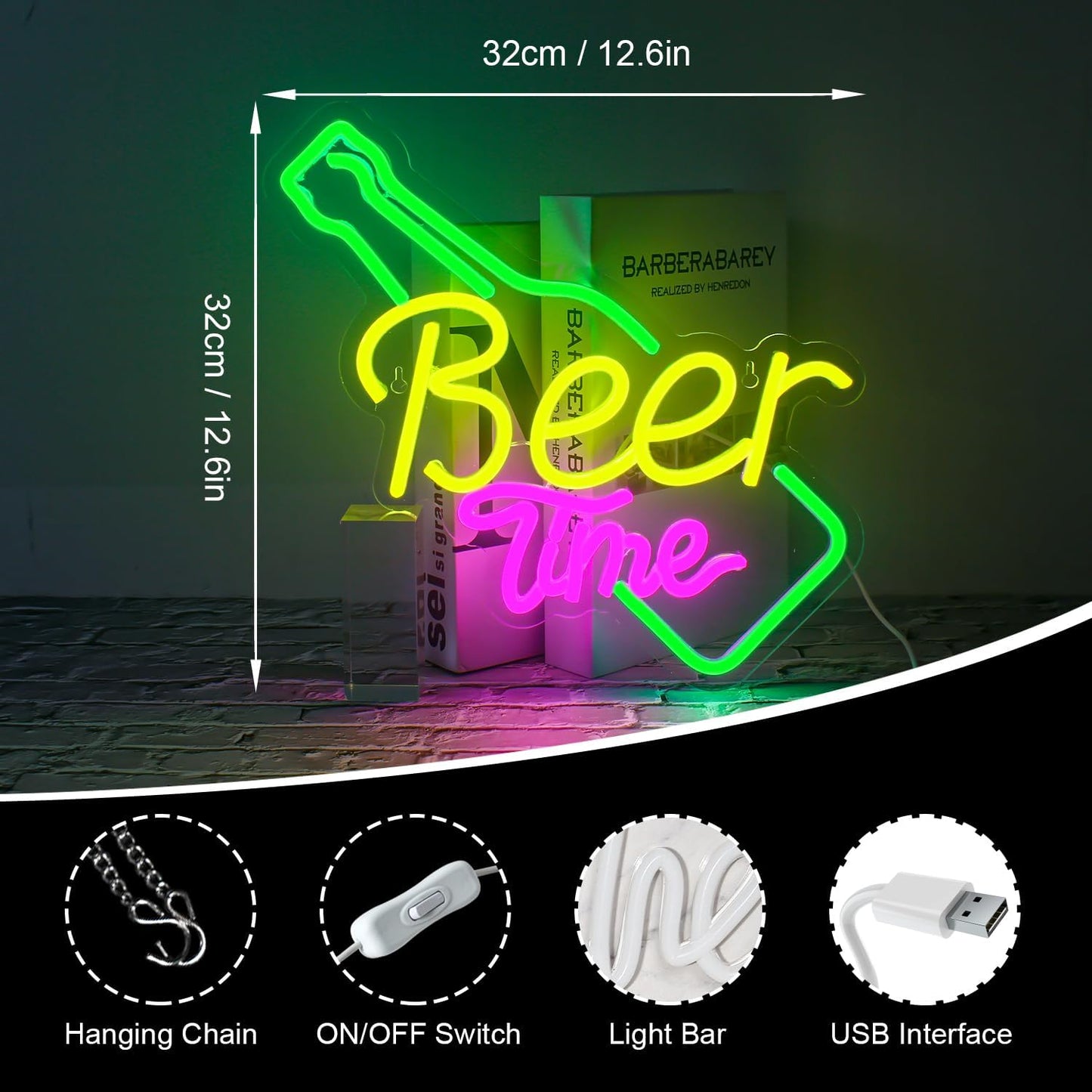 Beer Time Neon Sign Bar Neon Lights Neon Beer Signs Colorful Led Neon Signs for Wall Decor USB Beer Light Up Sign Neon Bar Signs for Home Bar Man Cave Party Club Restaurant Hotel