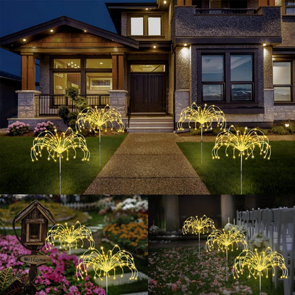 Outdoor Solar Garden Lights 3 Pack, 120 LED Copper Wire Light with Remote, 8 Lighting Modes Decorative Stake Landscape DIY Solar Firework Light for Pathway Party Decor