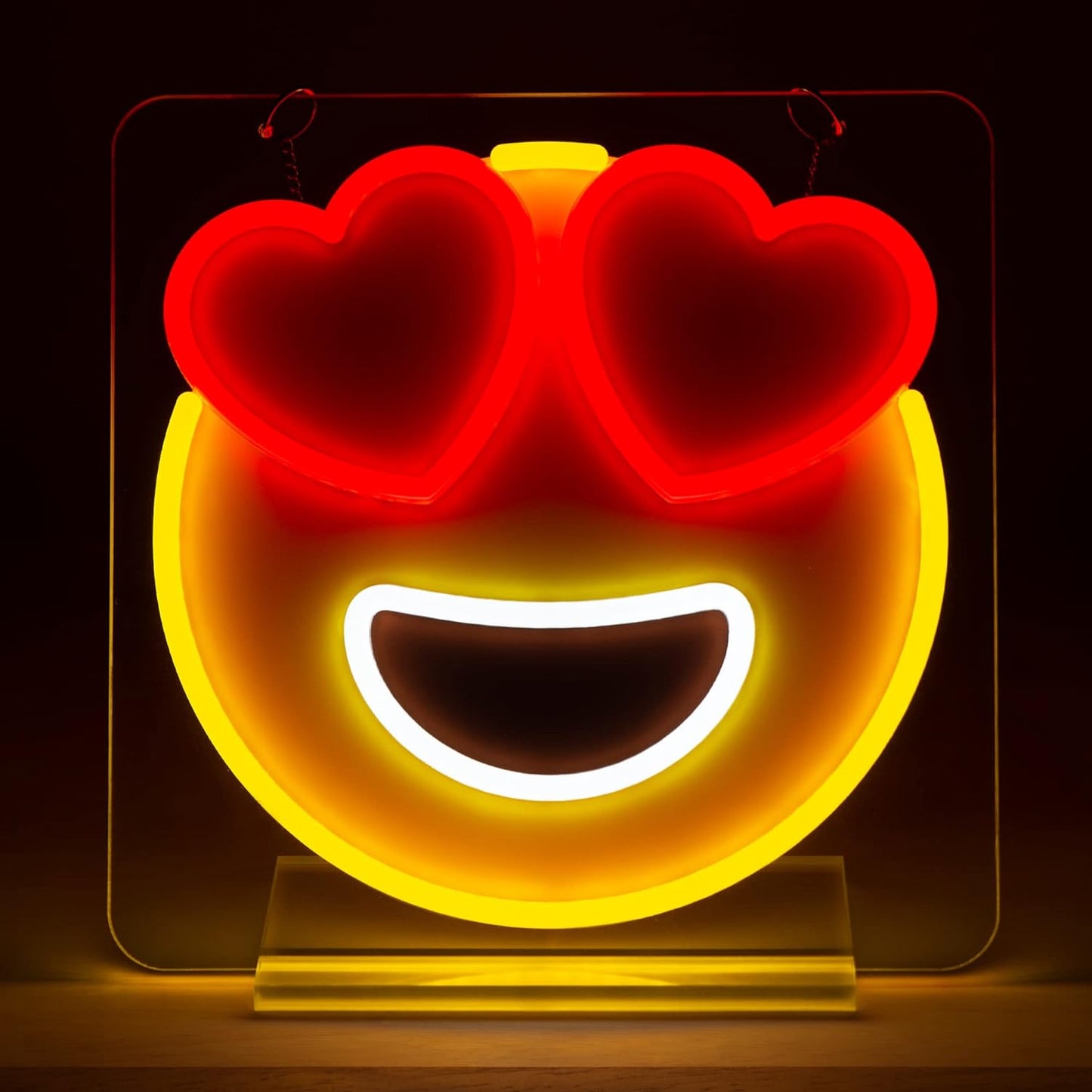 Neon Sign - LED Aesthetic Decor for Wall, Shelf or Desk - Light Up Sign for Bedroom, Den, Game Room, Man Cave or Party - Smiley Face Gift for Kids or Teens - Heart Eyes Emoji