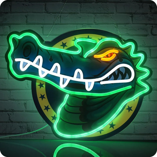 Alligator neon signs, crocodile Neon Sign for wall decor, USB LED neon sign, bar pub store club garage bedroom