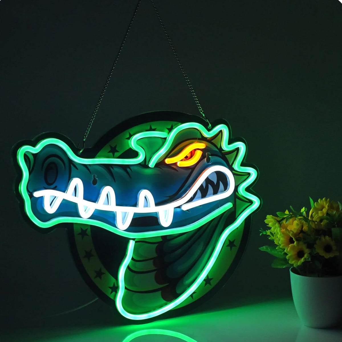 Alligator neon signs, crocodile Neon Sign for wall decor, USB LED neon sign, bar pub store club garage bedroom