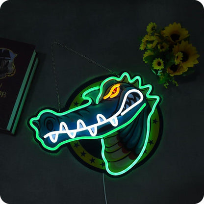 Alligator neon signs, crocodile Neon Sign for wall decor, USB LED neon sign, bar pub store club garage bedroom