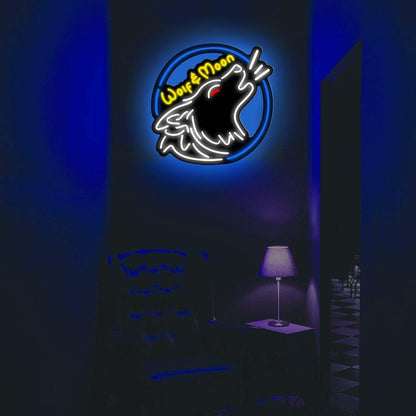 Wolf Moon Neon Lights Gaming Decorate LED Neon Sign Suitable for Home Decoration or Office, Bar, Recreation Room Game Lights, Windows, Garage Walls, Party, Birthday, Kids Room, Gifts