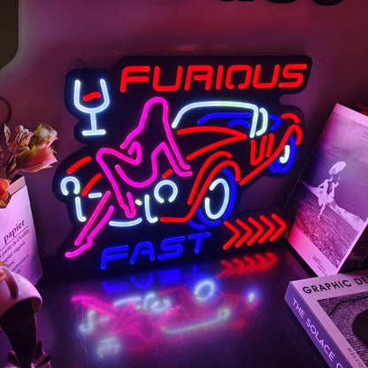 Furious Fast Neon Lights Ultra-thin Design Car Girl LED Art Neon Sign is Suitable for Home Decoration or Bar, Recreation Room Game Lights,Windows,Garage Walls,Party,Birthday,Gifts