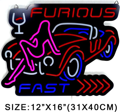 Furious Fast Neon Lights Ultra-thin Design Car Girl LED Art Neon Sign is Suitable for Home Decoration or Bar, Recreation Room Game Lights,Windows,Garage Walls,Party,Birthday,Gifts