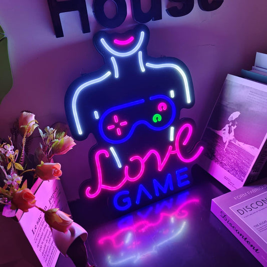 Game Room Neon Lights Wall Decor Love Game LED Neon Sign is Suitable for Home Decoration, Bar, Recreation Room Game Lights, Windows, Garage Walls, Party,Gifts