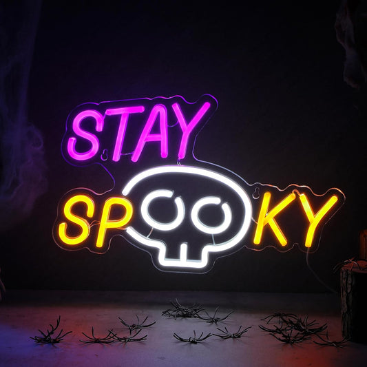 Stay Spooky Neon Sign 13.78 x 9.06 Inch Lighted Wall Art Decoration Halloween Led Sign Neon Light USB Powered for Halloween Wedding Birthday Ceremony Party Decor Gift