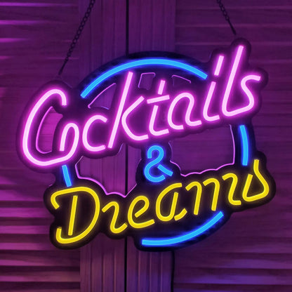 Cocktails & Dreams LED Neon Sign Art Wall Lights for Bar Club Bedroom Windows Glass Hotel Pub Cafe Wedding Birthday Party Gifts