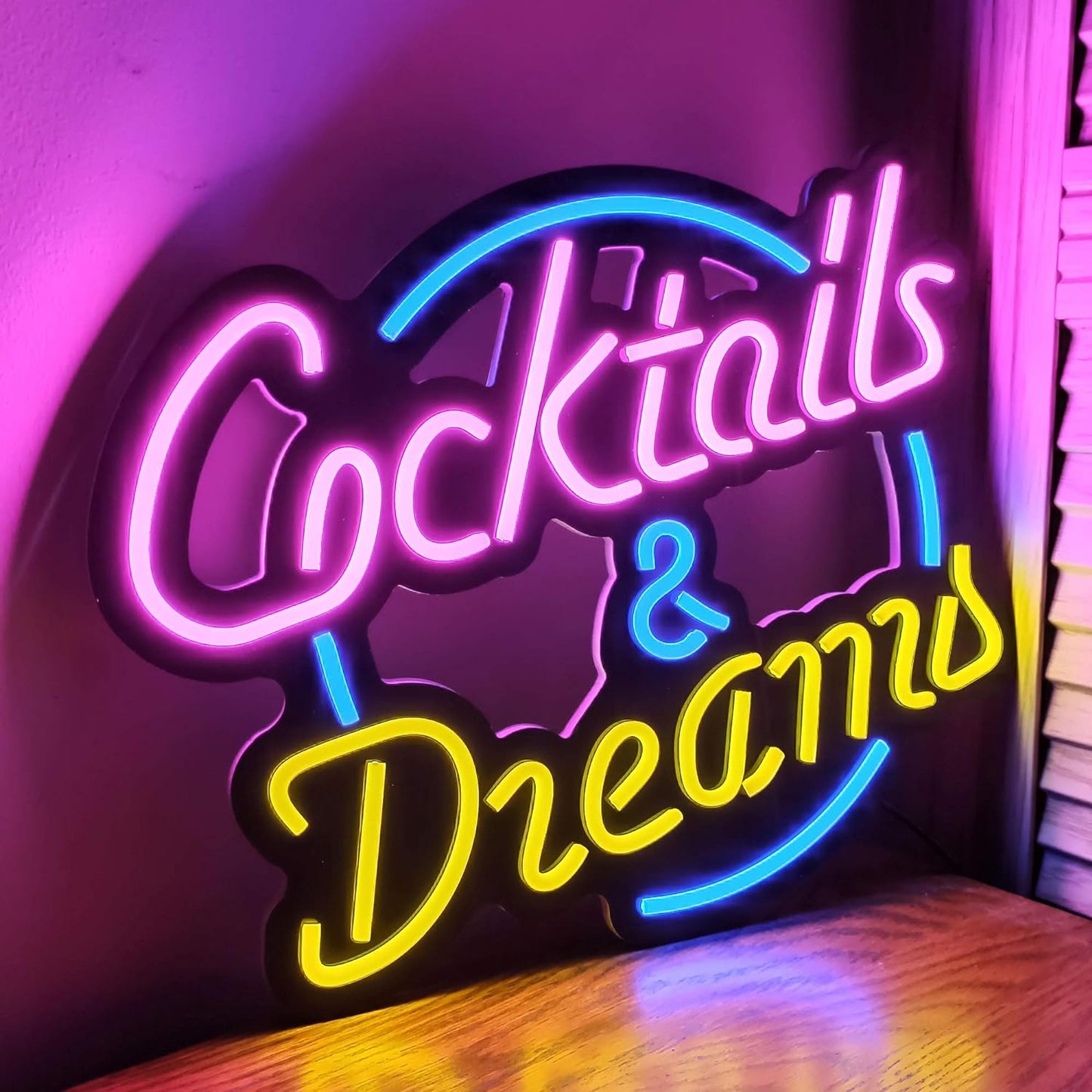 Cocktails & Dreams LED Neon Sign Art Wall Lights for Bar Club Bedroom Windows Glass Hotel Pub Cafe Wedding Birthday Party Gifts