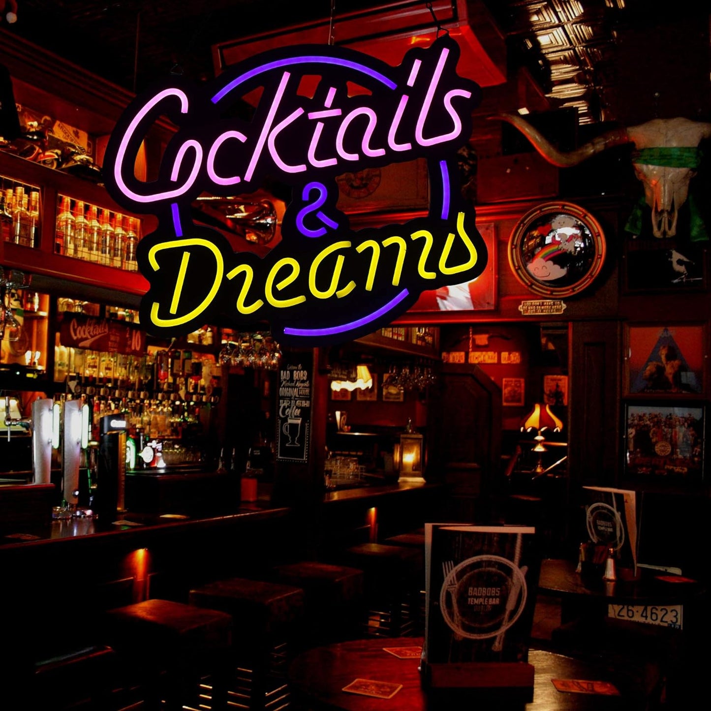 Cocktails & Dreams LED Neon Sign Art Wall Lights for Bar Club Bedroom Windows Glass Hotel Pub Cafe Wedding Birthday Party Gifts