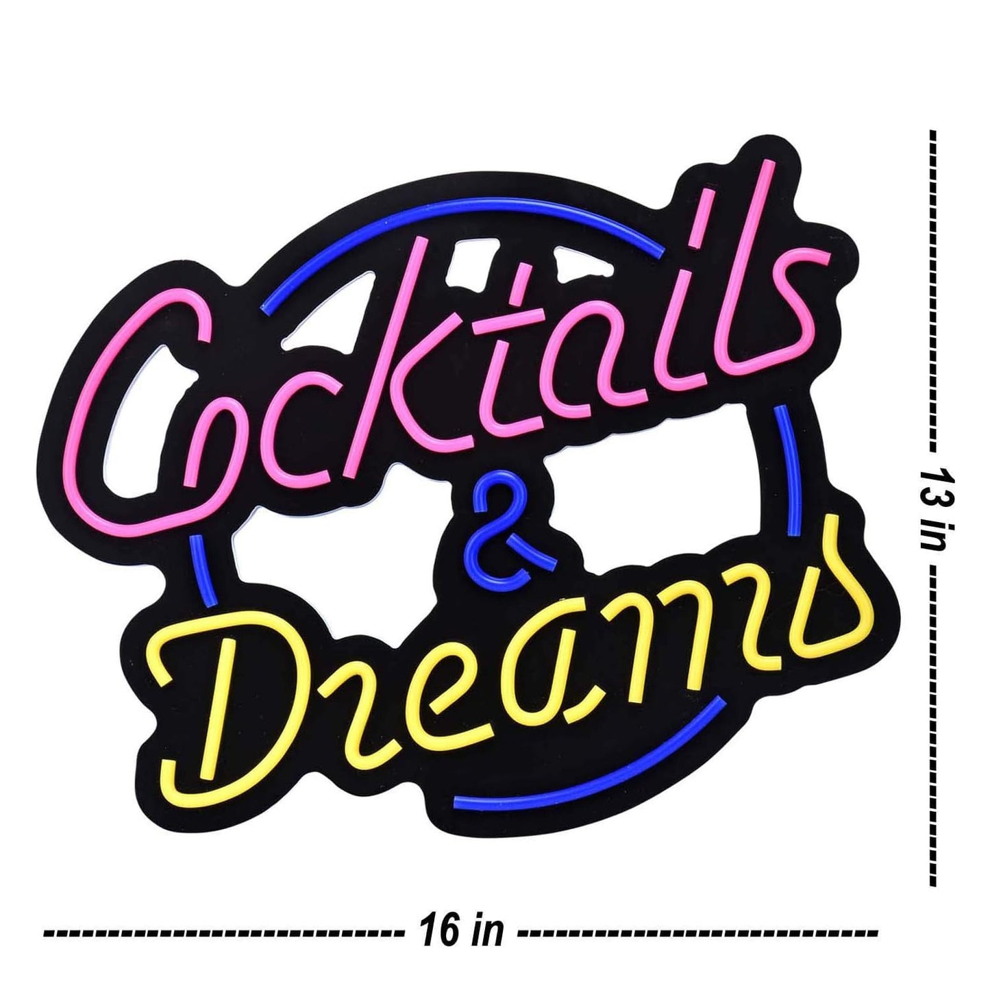 Cocktails & Dreams LED Neon Sign Art Wall Lights for Bar Club Bedroom Windows Glass Hotel Pub Cafe Wedding Birthday Party Gifts