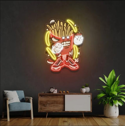 French Fries Neon Sign Custom Neon Light Business UV Printed Led Neon Signs Decor Restaurant Bar Personalized Neon Light Sign for Decoration Light