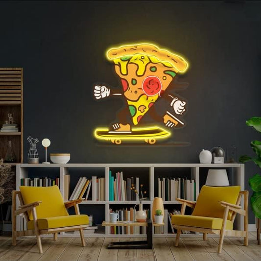 Pizza Skater Neon Sign Cheese Pizza Custom Neon Light Anime UV Printed Led Neon Signs Decor Restaurant Bar Personalized Neon Light Sign for Decoration Light