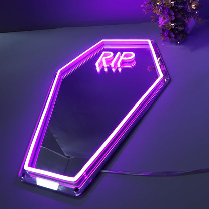 Coffin RIP Neon Mirror Sign,Gothic Room Decor,Coffin Mirror Sign,Halloween Gifts Party Coffin Decor,Gothic Lover Gift,Halloween Decor-7.7x13'' Purple