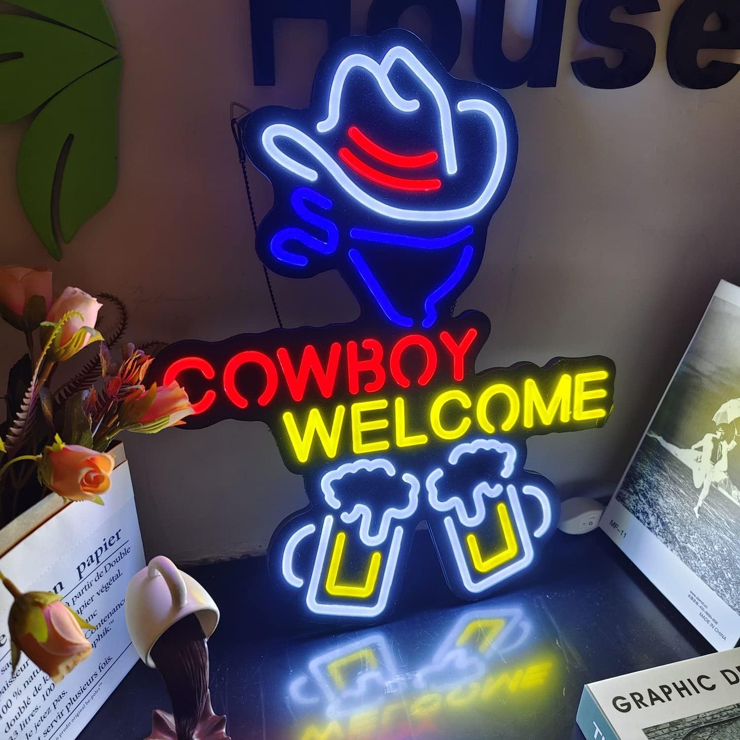 Cowboy Neon Lights Ultra-thin Design LED Bar Neon Sign for Home or Bar, Recreation Room Game Lights, Windows, Garage Walls, Party, Birthday,Welcome Sign