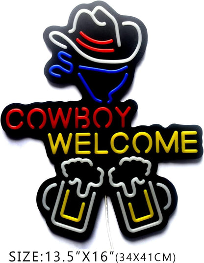 Cowboy Neon Lights Ultra-thin Design LED Bar Neon Sign for Home or Bar, Recreation Room Game Lights, Windows, Garage Walls, Party, Birthday,Welcome Sign