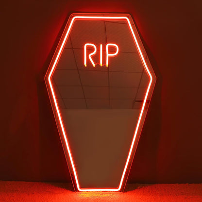 Coffin RIP Neon Mirror Sign,Gothic Room Decor,Coffin Mirror Sign,Halloween Gifts Party Coffin Decor,Gothic Lover Gift,Halloween Decor-7.7x13'' Red