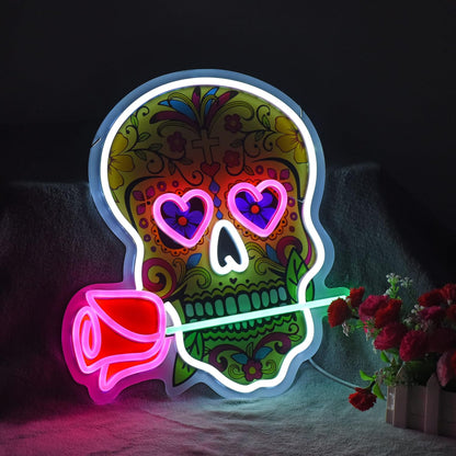 Neon Sign Skull Beer Bar Man Cave Club Bedroom LED Dimmable Neon Lights Signs for Office Hotel Pub Cafe Wedding Birthday Party Man Cave Neon Light Art Wall Lights