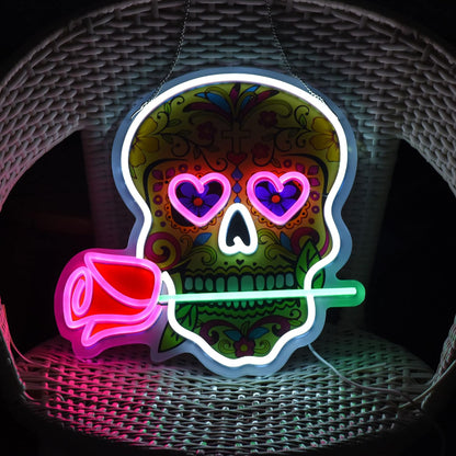 Neon Sign Skull Beer Bar Man Cave Club Bedroom LED Dimmable Neon Lights Signs for Office Hotel Pub Cafe Wedding Birthday Party Man Cave Neon Light Art Wall Lights