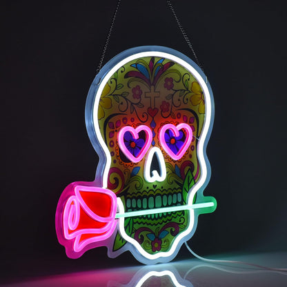 Neon Sign Skull Beer Bar Man Cave Club Bedroom LED Dimmable Neon Lights Signs for Office Hotel Pub Cafe Wedding Birthday Party Man Cave Neon Light Art Wall Lights