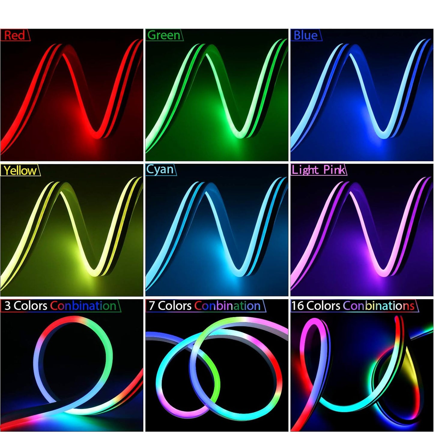 RGB Neon LED Strip, 8mm*16mm Smart Rope Lights, 12V 16.4Ft App Music Sync Color Changing Light Compatible with Alexa, Waterproof DIY Neon Sign for Indoor Outdoor Decor