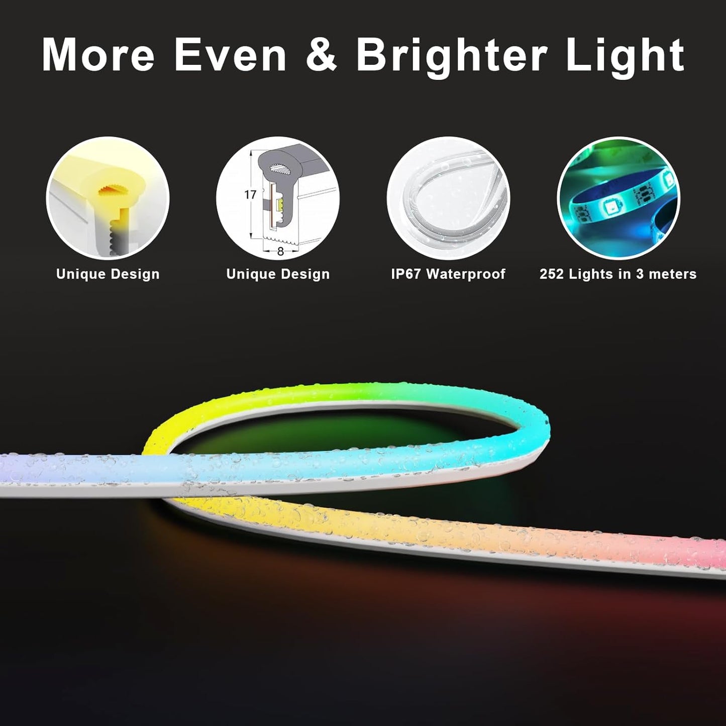 RGB Neon LED Strip, 8mm*16mm Smart Rope Lights, 12V 16.4Ft App Music Sync Color Changing Light Compatible with Alexa, Waterproof DIY Neon Sign for Indoor Outdoor Decor