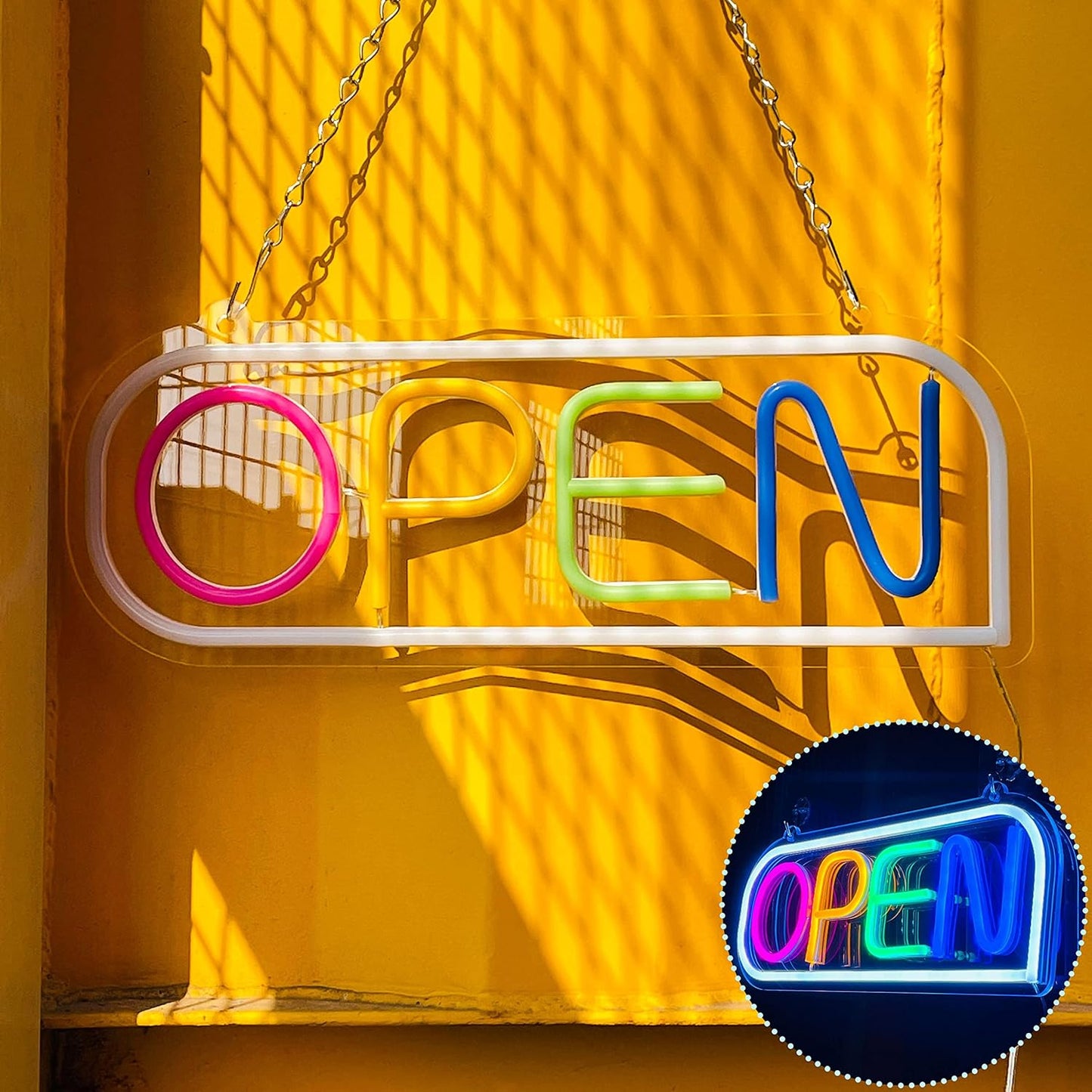 LED Neon OPEN Sign for Business Neon Acrylic Light up Sign for Stores Include Business Hours Open Closed Sign