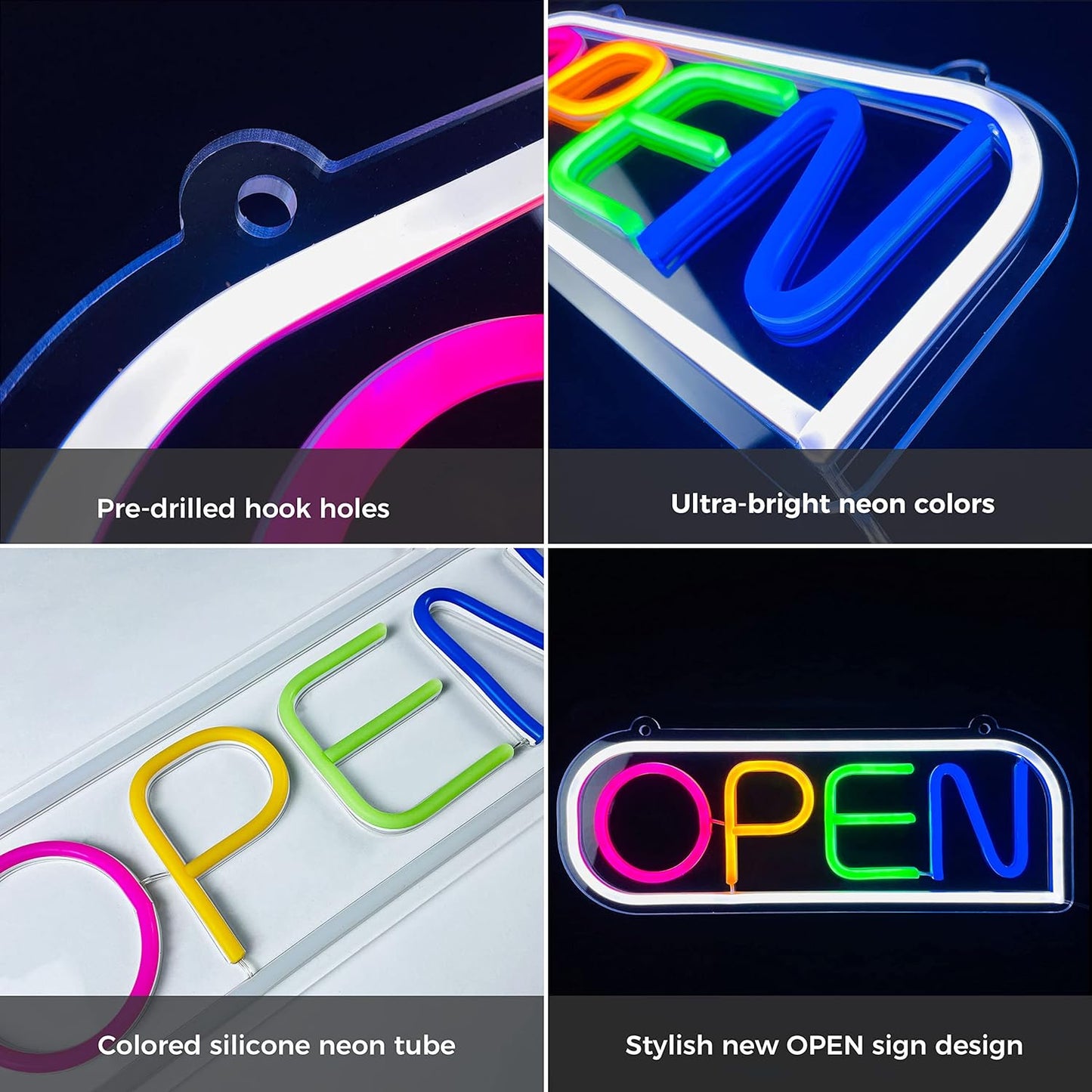 LED Neon OPEN Sign for Business Neon Acrylic Light up Sign for Stores Include Business Hours Open Closed Sign