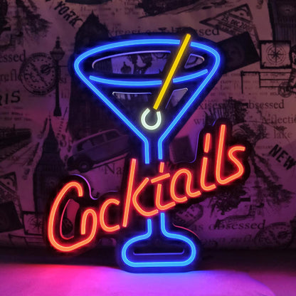 Cocktails Cup LED Neon Sign Art Wall Lights for Bar Club Bedroom Windows Glass Hotel Pub Cafe Wedding Birthday Party Gifts