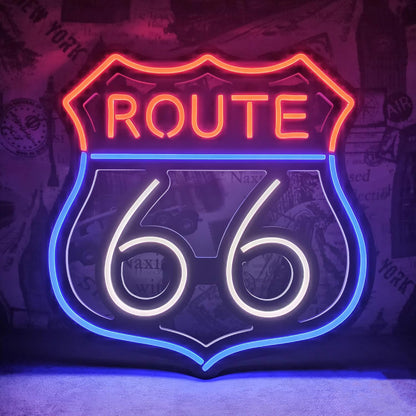 Route 66 LED Neon Sign Art Wall Lights for Bar Club Bedroom Windows Glass Hotel Pub Cafe Wedding Birthday Party Gifts