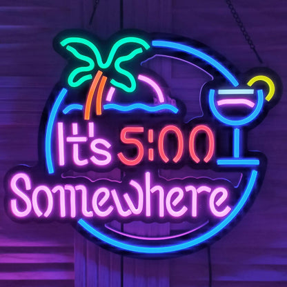 It's 5:00 Somewhere Neon Sign,Innovative Integral Forming Process,With Dimmable Switch For All Holiday Party and Home Decoration 17×14inch