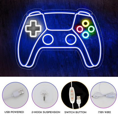 Gamer Neon Sign, Gamepad Shaped LED Neon Sign for Gamer Room Decor, Gaming Neon Sign for Boys Room Decor, Neon Gaming Sign for Gaming Wall Decor, USB Powered Gamer Gifts for Teens, Boys, Kids