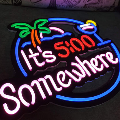 ltrathin LED Neon Sign Art Wall Lights for Bedroom Windows Glass Hotel Pub Cafe Wedding Birthday Party Gifts (It's 5:00 & Palm)