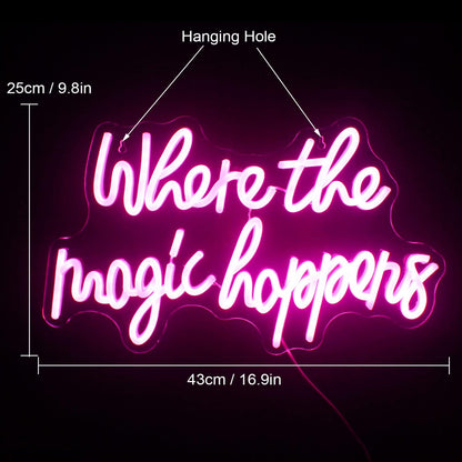 Where The Magic Happens Neon Sign Led Pink Word Light Up Signs for Wall Decor Usb Powered Letter Neon Light Signs Indoor Light for Bedroom Salon Decor Wedding Birthday Party Bar Man Cave