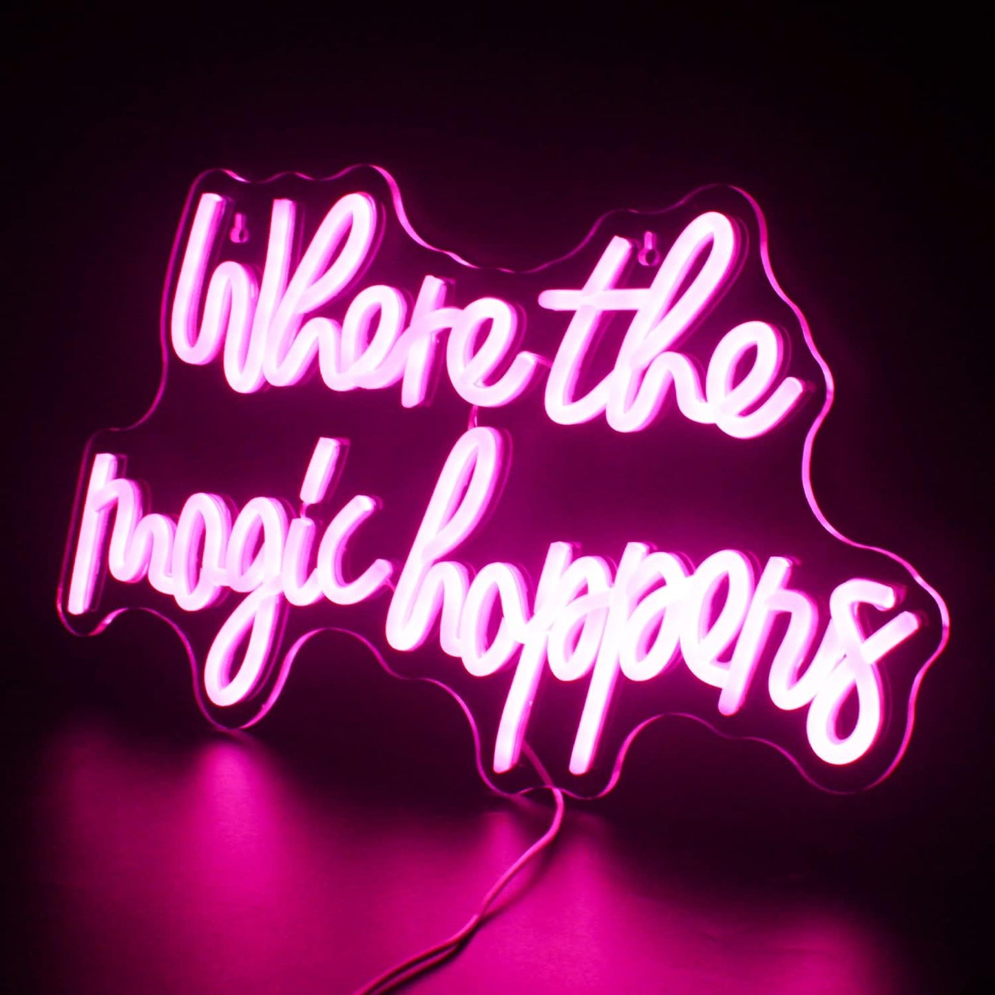 Where The Magic Happens Neon Sign Led Pink Word Light Up Signs for Wall Decor Usb Powered Letter Neon Light Signs Indoor Light for Bedroom Salon Decor Wedding Birthday Party Bar Man Cave